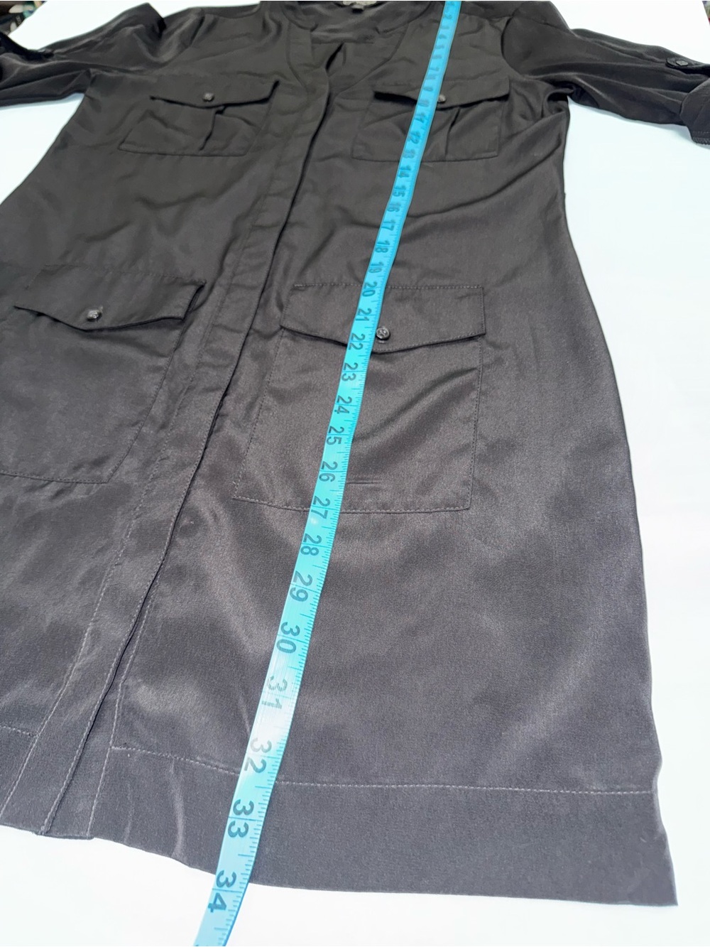 Express Black Utility Shirt Dress Roll Tab Sleeves 4 Pocket Mini Dress Size XS - Picture 6 of 7
